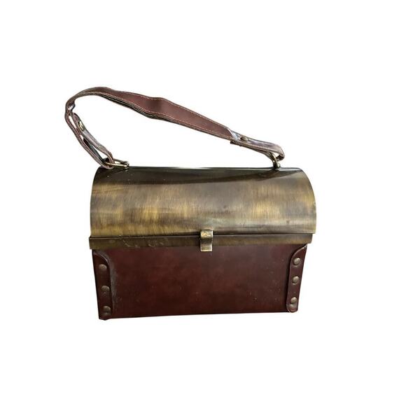 Vintage Start Brown Leather Straps Retro Distressed Hand Polished Storage Box - Picture 2 of 12